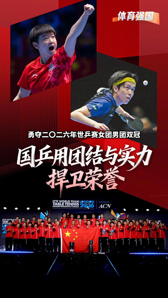 小金体育app下载-国乒包揽2026世乒赛男女团冠军，孙颖莎王楚钦全胜夺最佳|中国乒乓球队|乒乓|世界乒乓球锦标赛|斯韦思林杯|考比伦杯_新浪体育_新浪新闻